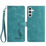 For Samsung Galaxy A55 5G Skin Feel Embossed Feather Leather Phone Case(Green)