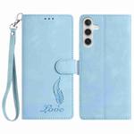 For Samsung Galaxy A35 5G Skin Feel Embossed Feather Leather Phone Case(Light Blue)