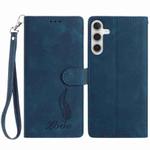 For Samsung Galaxy A25 5G Skin Feel Embossed Feather Leather Phone Case(Dark Blue)