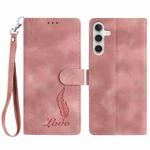 For Samsung Galaxy A54 5G Skin Feel Embossed Feather Leather Phone Case(Pink)