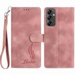 For Samsung Galaxy A14 5G Skin Feel Embossed Feather Leather Phone Case(Pink)