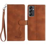 For Samsung Galaxy A14 5G Skin Feel Embossed Feather Leather Phone Case(Brown)