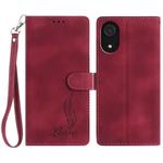 For Samsung Galaxy A03 Core Skin Feel Embossed Feather Leather Phone Case(Red)