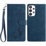 For Samsung Galaxy A33 5G Skin Feel Embossed Feather Leather Phone Case(Dark Blue)