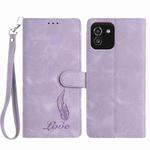 For Samsung Galaxy A03 Skin Feel Embossed Feather Leather Phone Case(Purple)