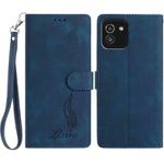 For Samsung Galaxy A03 Skin Feel Embossed Feather Leather Phone Case(Dark Blue)