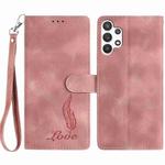 For Samsung Galaxy A13 4G Skin Feel Embossed Feather Leather Phone Case(Pink)