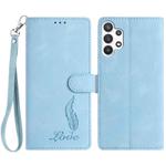 For Samsung Galaxy A13 4G Skin Feel Embossed Feather Leather Phone Case(Light Blue)