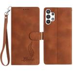 For Samsung Galaxy A13 4G Skin Feel Embossed Feather Leather Phone Case(Brown)