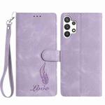 For Samsung Galaxy A22 4G Skin Feel Embossed Feather Leather Phone Case(Purple)