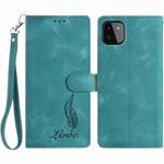 For Samsung Galaxy A22 5G Skin Feel Embossed Feather Leather Phone Case(Green)