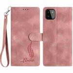 For Samsung Galaxy A22 5G Skin Feel Embossed Feather Leather Phone Case(Pink)