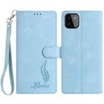 For Samsung Galaxy A22 5G Skin Feel Embossed Feather Leather Phone Case(Light Blue)