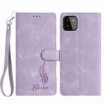 For Samsung Galaxy A22 5G Skin Feel Embossed Feather Leather Phone Case(Purple)