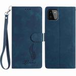 For Samsung Galaxy A22 5G Skin Feel Embossed Feather Leather Phone Case(Dark Blue)