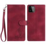For Samsung Galaxy A22 5G Skin Feel Embossed Feather Leather Phone Case(Red)