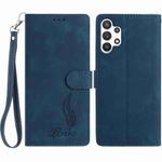 For Samsung Galaxy A32 4G Skin Feel Embossed Feather Leather Phone Case(Dark Blue)