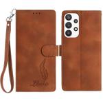 For Samsung Galaxy A52 Skin Feel Embossed Feather Leather Phone Case(Brown)
