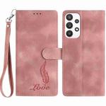 For Samsung Galaxy A53 Skin Feel Embossed Feather Leather Phone Case(Pink)