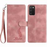 For Samsung Galaxy A02s Skin Feel Embossed Feather Leather Phone Case(Pink)