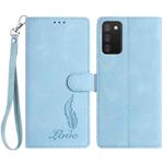For Samsung Galaxy A02s Skin Feel Embossed Feather Leather Phone Case(Light Blue)