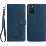 For Samsung Galaxy A02s Skin Feel Embossed Feather Leather Phone Case(Dark Blue)
