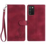 For Samsung Galaxy A02s Skin Feel Embossed Feather Leather Phone Case(Red)