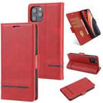 For iPhone 12 / 12 Pro Business Style Line Splicing Horizontal Flip TPU + PU Leather Case with Card Slots & Holder & Wallet(Red)