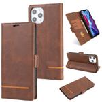For iPhone 12 Pro Max Business Style Line Splicing Horizontal Flip TPU + PU Leather Case with Card Slots & Holder & Wallet(Dark Brown)