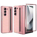 For Samsung Galaxy Z Fold6 5G VIETAO Electroplating Integrated Pen Slot Folding PU Phone Case with Stylus(Pink)