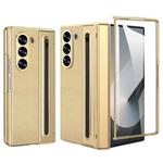 For Samsung Galaxy Z Fold5 5G VIETAO Electroplating Integrated Pen Slot Folding PU Phone Case with Stylus(Gold)