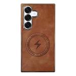 For Samsung Galaxy S25 5G Electroplated PC Sheepskin Invisible Magnetic MagSafe Phone Case(Brown)