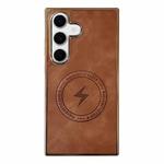 For Samsung Galaxy S24 5G Electroplated PC Sheepskin Invisible Magnetic MagSafe Phone Case(Brown)