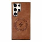 For Samsung Galaxy S23 Ultra 5G Electroplated PC Sheepskin Invisible Magnetic MagSafe Phone Case(Brown)