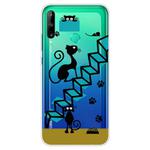 For Huawei P40 Lite E Coloured Drawing Pattern Highly Transparent TPU Protective Case(Stair Cat)