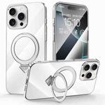 For iPhone 16 Pro Max SULADA Electroplated Transparent MagSafe Holder Phone Case(Silver)