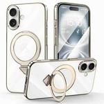 For iPhone 16 SULADA Electroplated Transparent MagSafe Holder Phone Case(Grey)