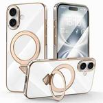 For iPhone 16 SULADA Electroplated Transparent MagSafe Holder Phone Case(Gold)