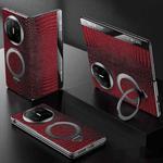For Huawei Mate X6 SULADA Crocodile Texture Cowhide MagSafe Holder Smart Window Phone Case(Red)