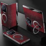 For Huawei Mate X5 SULADA Crocodile Texture Cowhide MagSafe Holder Smart Window Phone Case(Red)