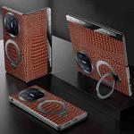 For Huawei Mate X5 SULADA Crocodile Texture Cowhide MagSafe Holder Smart Window Phone Case(Brown)