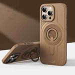 For iPhone 16 Pro Armor MagSafe TPU Hybrid PC Phone Case with Ring Holder(Desert Gold)