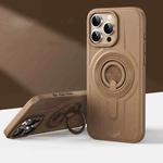 For iPhone 15 Pro Armor MagSafe TPU Hybrid PC Phone Case with Ring Holder(Desert Gold)