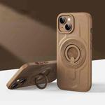 For iPhone 15 Armor MagSafe TPU Hybrid PC Phone Case with Ring Holder(Desert Gold)