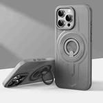 For iPhone 14 Pro Armor MagSafe TPU Hybrid PC Phone Case with Ring Holder(Shallow Grey)