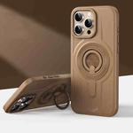 For iPhone 13 Pro Armor MagSafe TPU Hybrid PC Phone Case with Ring Holder(Desert Gold)