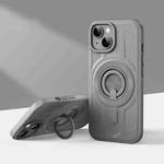For iPhone 13 Armor MagSafe TPU Hybrid PC Phone Case with Ring Holder(Shallow Grey)