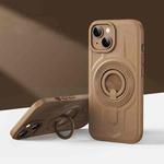 For iPhone 13 Armor MagSafe TPU Hybrid PC Phone Case with Ring Holder(Desert Gold)