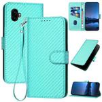 For Samsung Galaxy XCover7 Pro YX0070 Carbon Fiber Buckle Leather Phone Case with Lanyard(Light Blue)