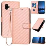 For Samsung Galaxy XCover7 Pro YX0070 Carbon Fiber Buckle Leather Phone Case with Lanyard(Pink)
